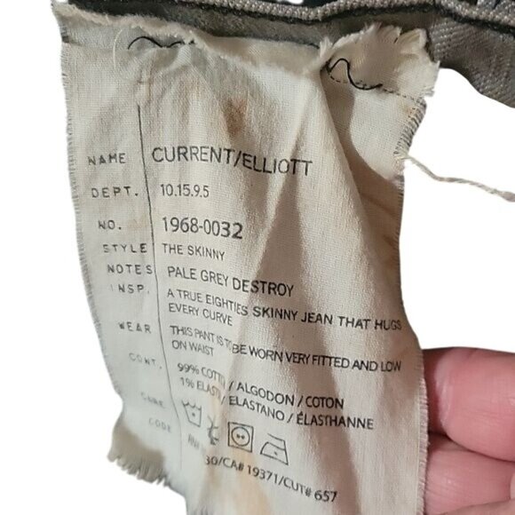 Current/Elliott Gray Distressed Skinny Jeans Womens Size 26 Cotton Blend - Picture 7 of 7